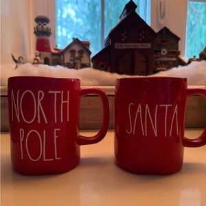 Rae Dunn Red North Pole and Santa Mugs